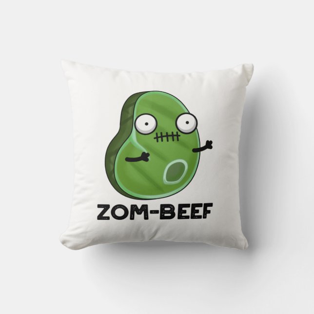 Coussin Zom-beef drôle Halloween Zombie Pun de viande Zomb (Recto)