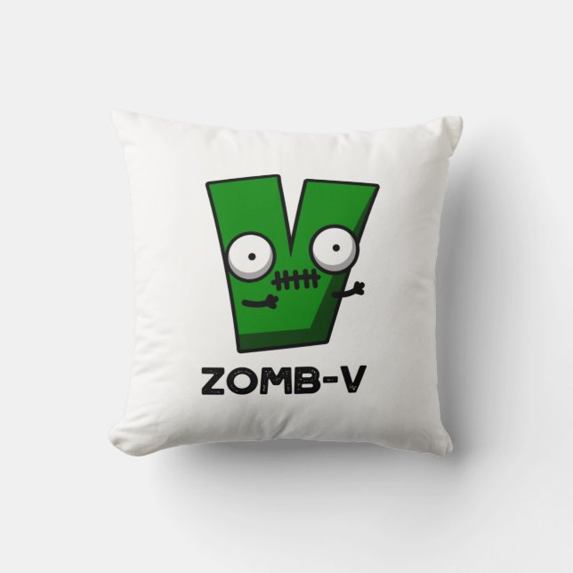 Coussin Zomb-V Drôle Halloween Zombie Alphabet V Pun (Recto)