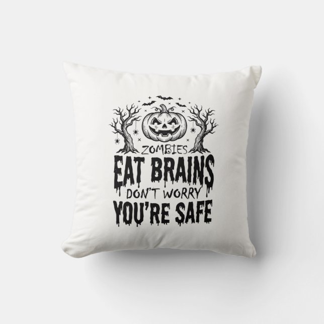 Coussin Zombies Mangent des Cerveaux Drôle Halloween Desig (Recto)