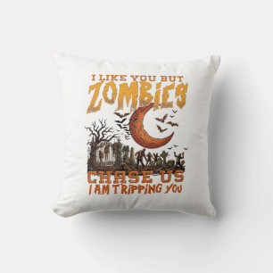 Coussin Zombies nous poursuivent Halloween Cimetière Crois