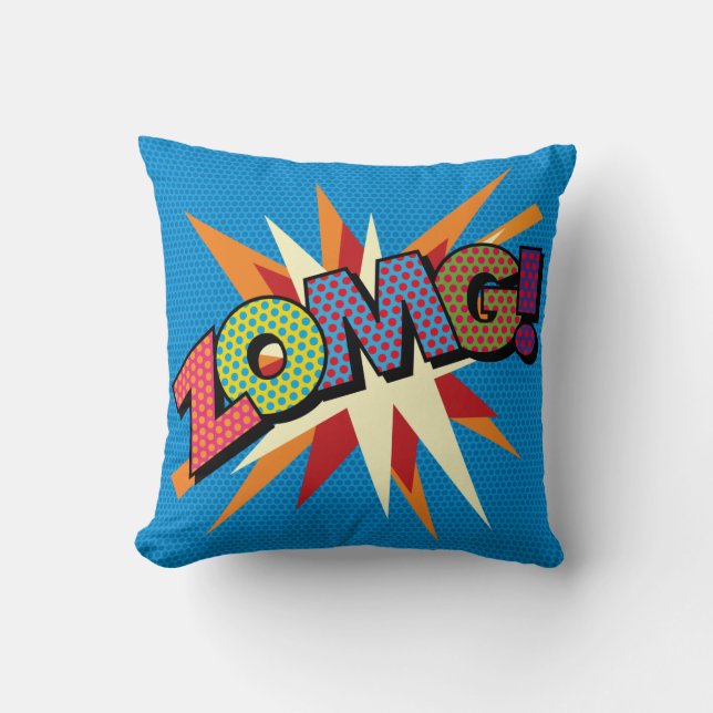 Coussin ZOMG Fun Comic Livre Pop Art Typographie (Recto)