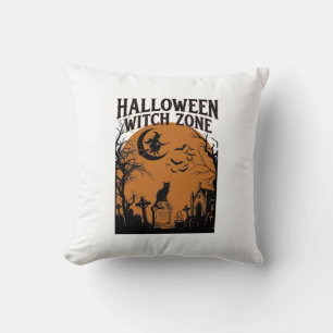 Coussin Zone de sorcière d'Halloween Cimetière de chat noi