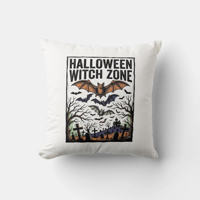 Coussin Zone de sorcière d'Halloween Dessin de chauves-sou (Recto)