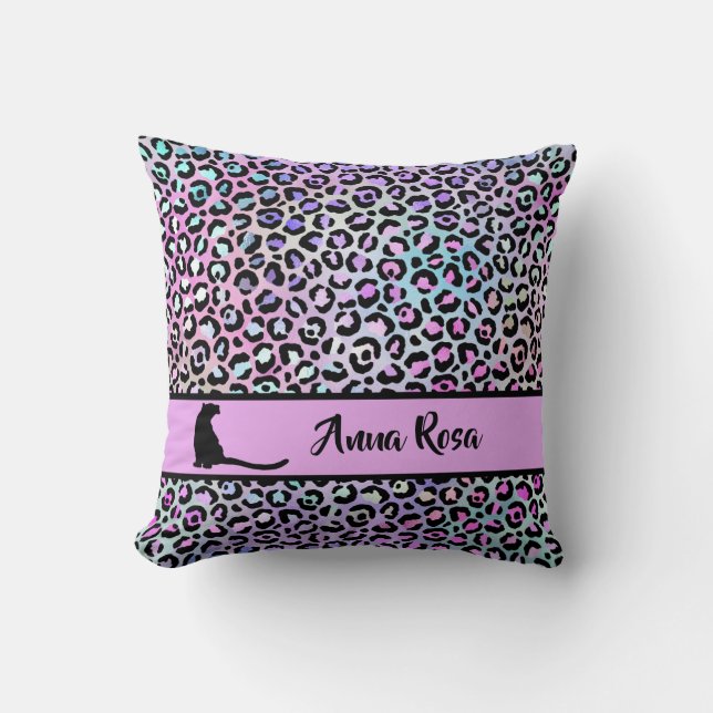 Coussin *~* Zones noires Leopard Motif animal arc-en-ciel (Recto)