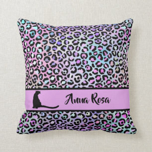Coussin *~* Zones noires Leopard Motif animal arc-en-ciel