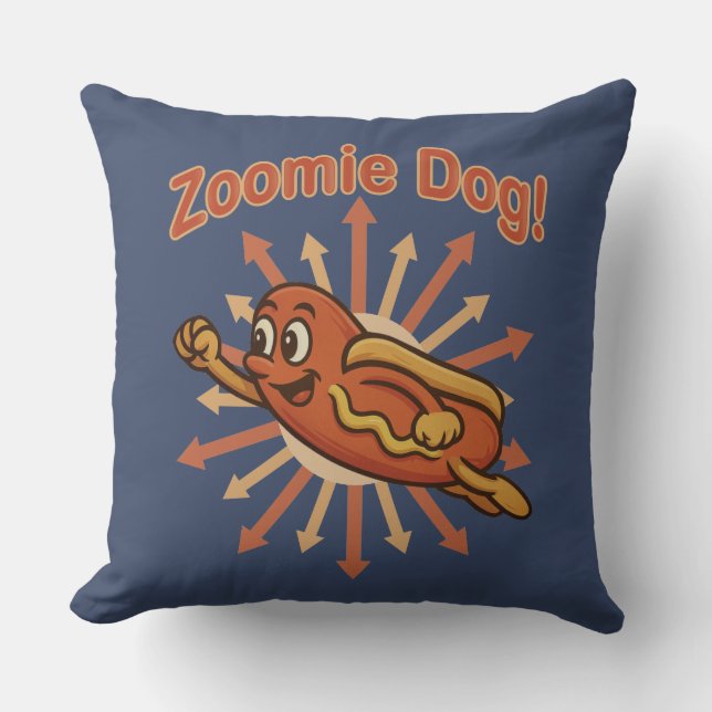 Coussin Zoomie Chien volant Hot Dog Cartoon - Fun Retro (Recto)