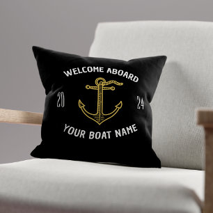 Coussins de Bienvenue à Bord Bateau Nom Noir & Or