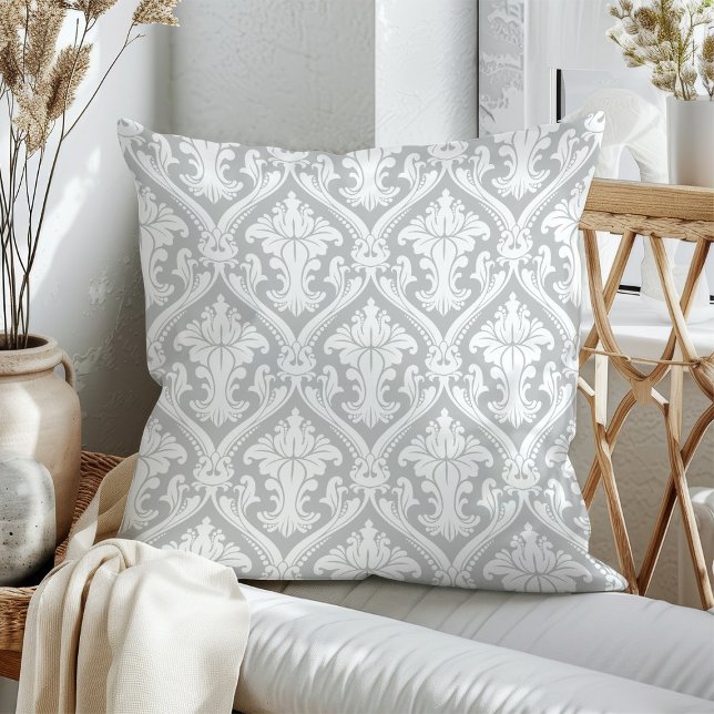 Coussins de jet à motif damassé gris et blanc (Créateur téléchargé)