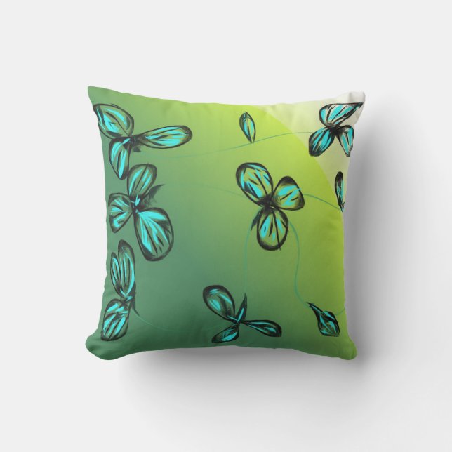 Coussins de jetée floraux verts bleus pour l'extér (Recto)