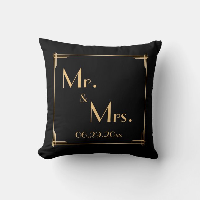 Coussins de mariage Art Déco Black Great Gatsby (Recto)