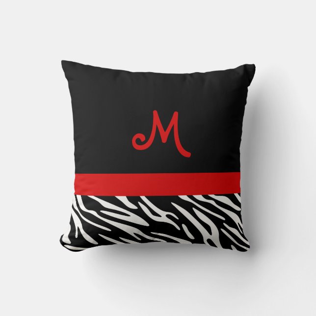 Coussins de monogramme à la mode noir et rouge zèb (Recto)