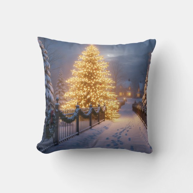 Coussins de Noël rustiques – Arbre du village, San (Recto)