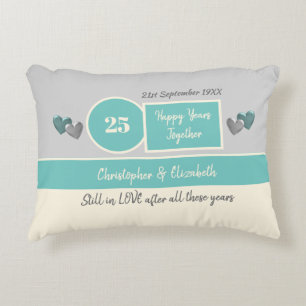 Coussins Décoratifs 25e Anniversaire de Mariage argent et vert