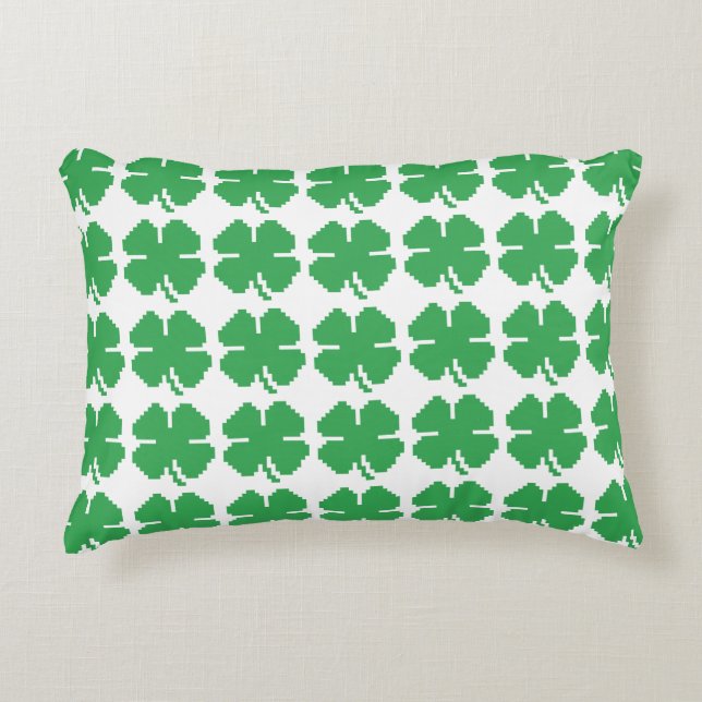 Coussins Décoratifs 8 bits Pixel Lucky Four Leaf Clocher (Devant)