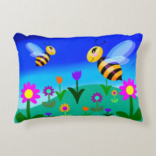 Coussins Décoratifs Abeilles heureuses dans un champ de fleurs