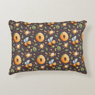 Coussins Décoratifs Abeilles, Rayons de Miel, Feuilles et Gouttes de M