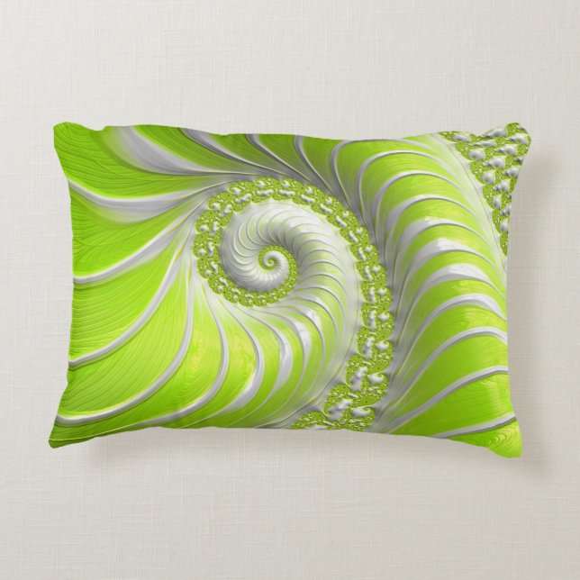 Coussins Décoratifs Abstrait Moderne Lime Green Spiral Fractal (Dos)