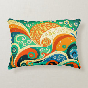 Coussins Décoratifs Abstrait rétro coloré les années 70 hippie Waves A