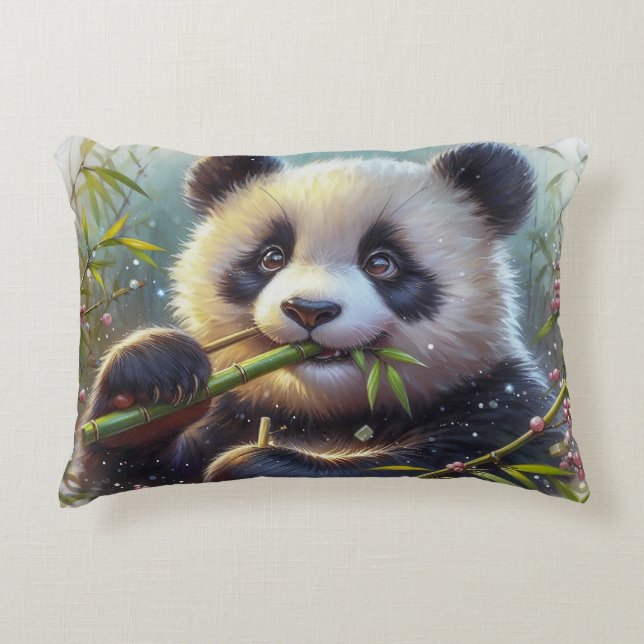 Coussins Décoratifs Adorable Ours De Panda Mangeant Bambou (Devant)