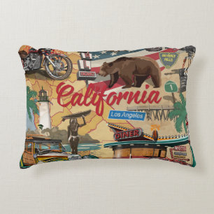 Coussins Décoratifs affiche de la Californie vintage avec attractions