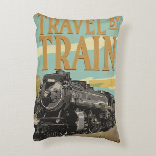Coussins Décoratifs Affiche de voyage vintage 'Voyager en train'