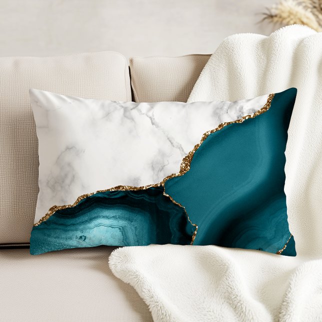Coussins Décoratifs Agate Turquoise dorée Marbre blanc (Créateur téléchargé)