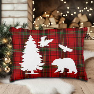 Coussins Décoratifs Aigle de l'Ours des pins sur tarte noire rouge