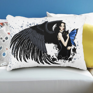 Coussins Décoratifs Ailes d'ange gothique Chat noir Fée bleue