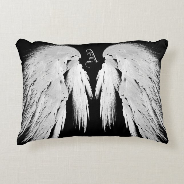 Coussins Décoratifs AILES D'ANGE Gris Plumes Touchées Monogramme Perso (Devant)