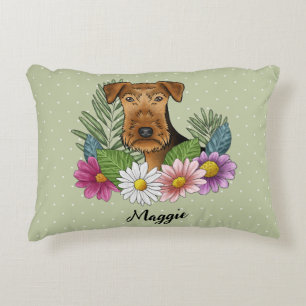 Coussins Décoratifs Airedale Terrier Aux Fleurs Colorées Et Nom
