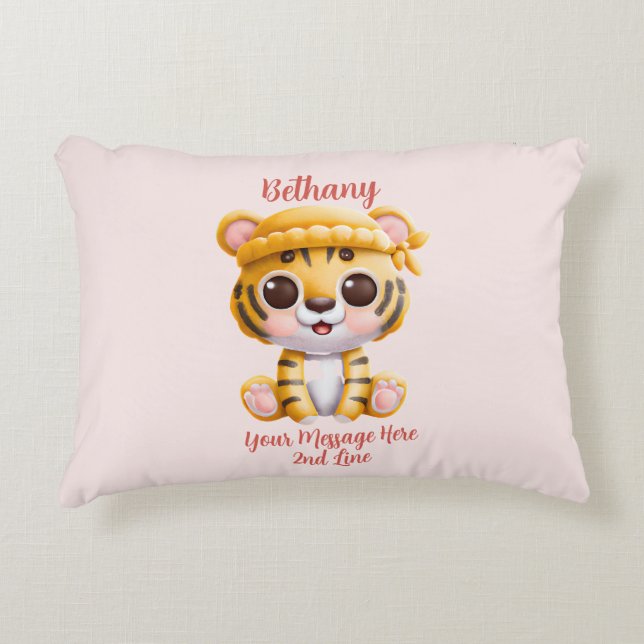 Coussins Décoratifs Ajouter un nom Texte, Bébé Tigre avec Chapeau sur  (Devant)