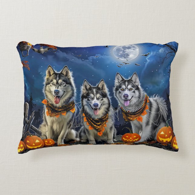 Coussins Décoratifs Alaskan Malamute Halloween Éffrayant (Devant)
