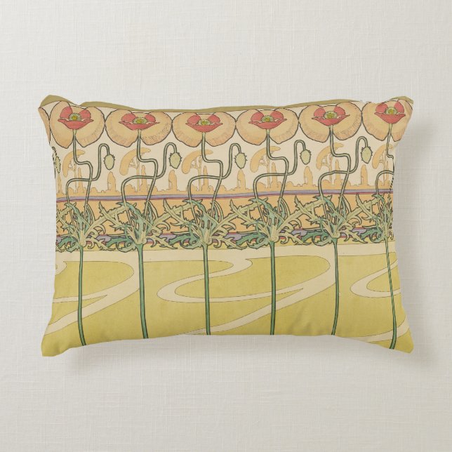 Coussins Décoratifs Alfonse Mucha Poppies Art Nouveau Floral Wallpaper (Devant)