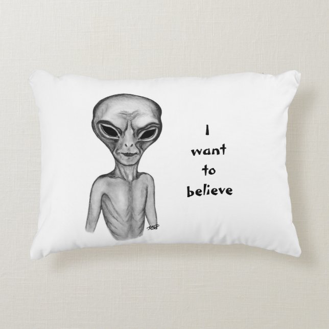 Coussins Décoratifs Alien gris, je veux croire (Devant)