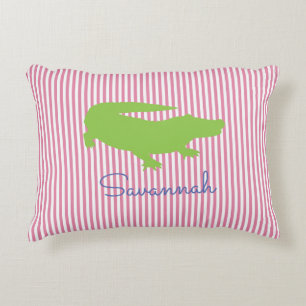 Coussins Décoratifs Alligator Green Pink Preppy Nom personnalisé