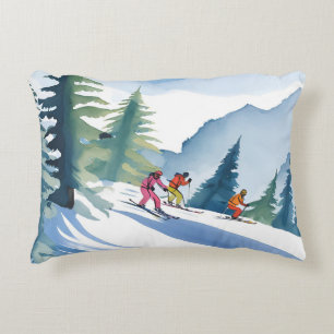 Coussins Décoratifs Allons Ski   Peinture Aquarelle d'Hiver
