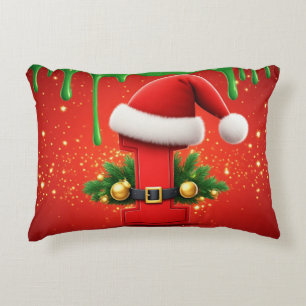 Coussins Décoratifs Alphabet de Noël Lettre I Chapeau de Père Noël