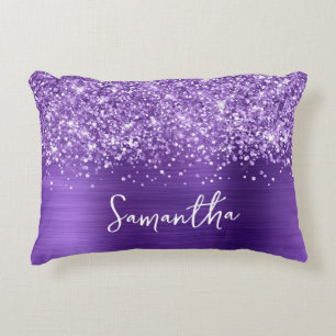 Coussins Décoratifs Améthyste Pailletée Violet Glam Nom Script