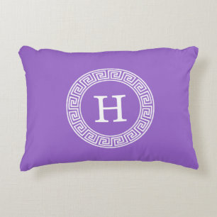 Coussins Décoratifs Améthyste Wht Cadre Rnd Clé Grecque Monogramme Ini