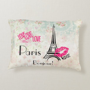 Coussins Décoratifs Amour Paris avec Tour Eiffel en Motif Vintage
