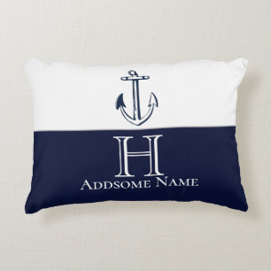 Coussins Décoratifs Ancre Bleue de la marine nautique Monogramme