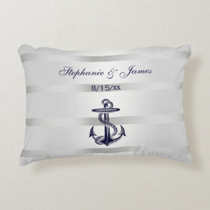 Coussins Décoratifs Ancre Blu Marine Nautique Argent Blanc