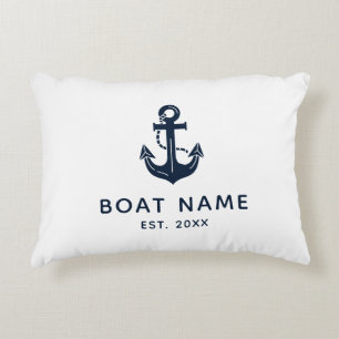 Coussins Décoratifs Ancre nautique personnalisée nom de bateau