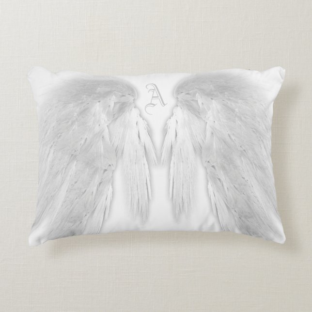 Coussins Décoratifs ANGEL WINGS Blanc Personnalisé Monogramme (Devant)