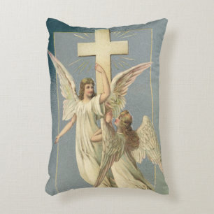Coussins Décoratifs Anges victoriens avec une croix, Pâques vintage