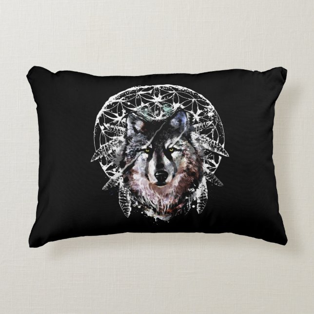 Coussins Décoratifs Animal à l'esprit sauvage loup aquarelle (Devant)