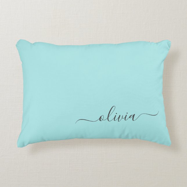 Coussins Décoratifs Aqua Blue Turquoise Moderne Script Girl Monogramme (Devant)