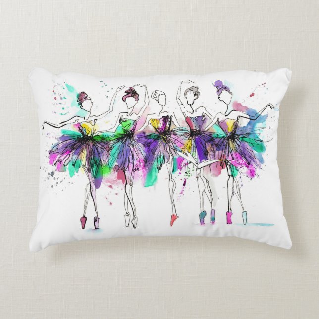 Coussins Décoratifs Aquarelle Ballerinas : Bright Dance Illustration (Devant)