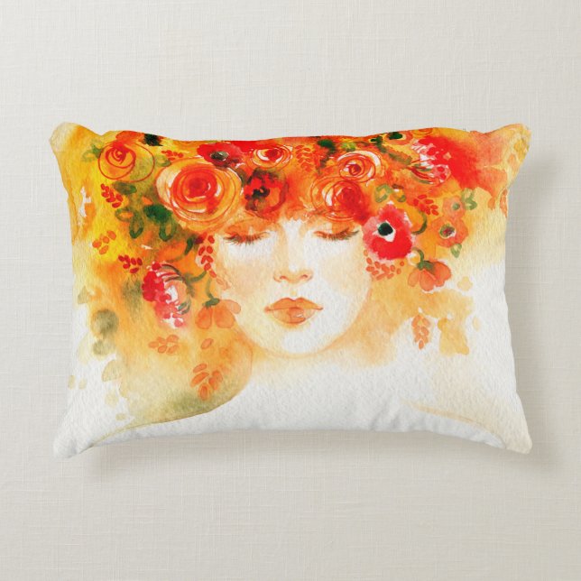 Coussins Décoratifs Aquarelle belle femme portant la couronne (Devant)