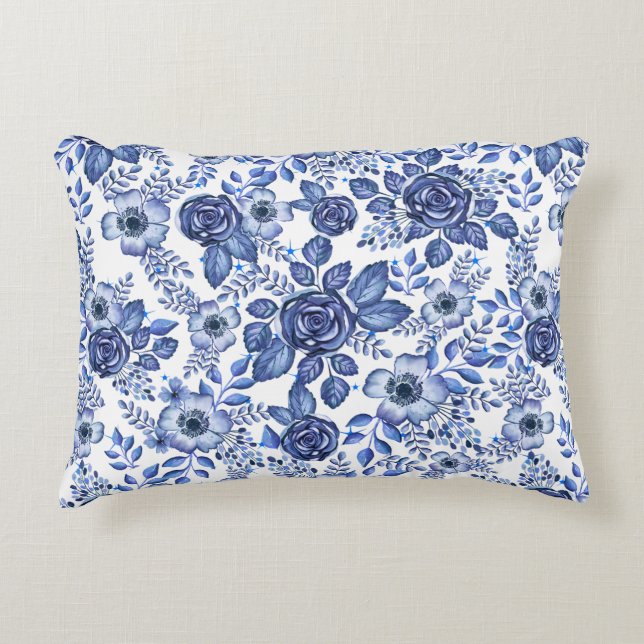 Coussins Décoratifs Aquarelle bleu motif floral (Devant)